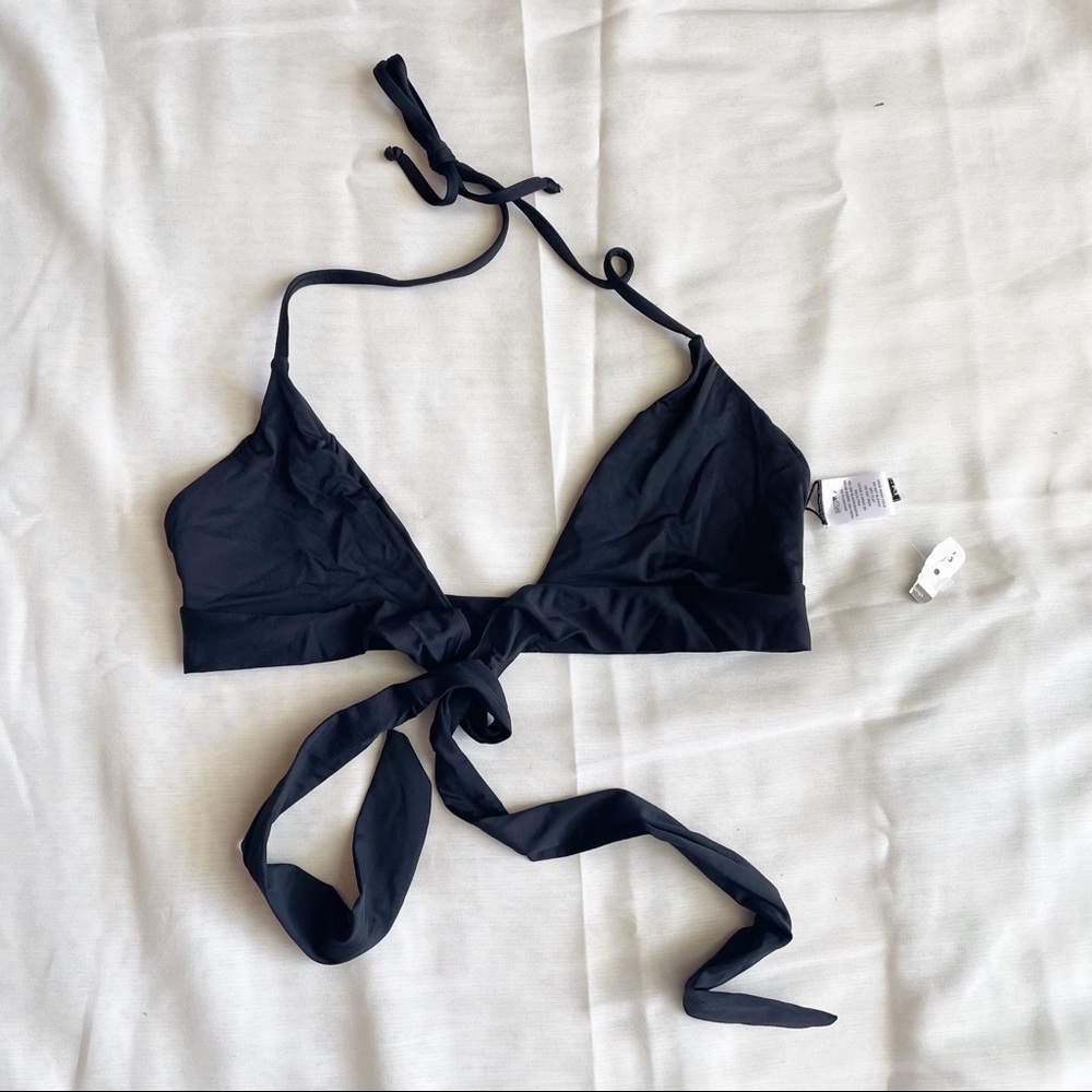 Dippin' Daisy Front Tie Black Triangle String Bikini Top Swim Swimsuit